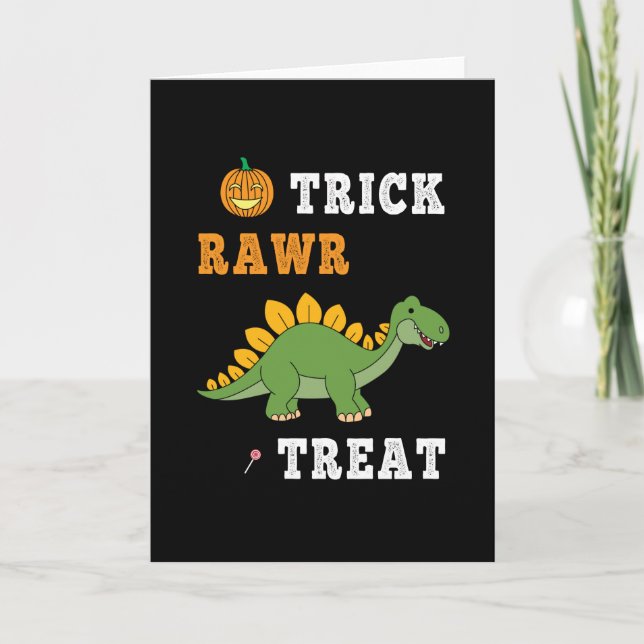 Trick Rawr Treat Cute Halloween Stegosaurus Dino Card (Front)