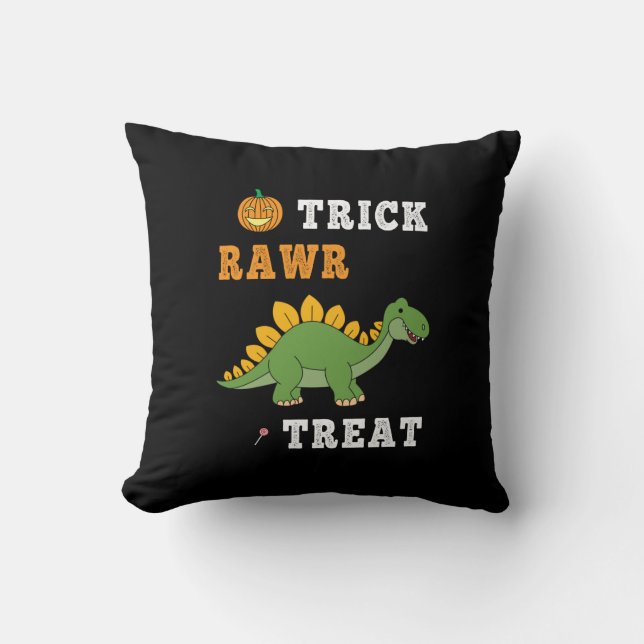 Trick Rawr Treat Cute Halloween Stegosaurus Dino Throw Pillow (Front)