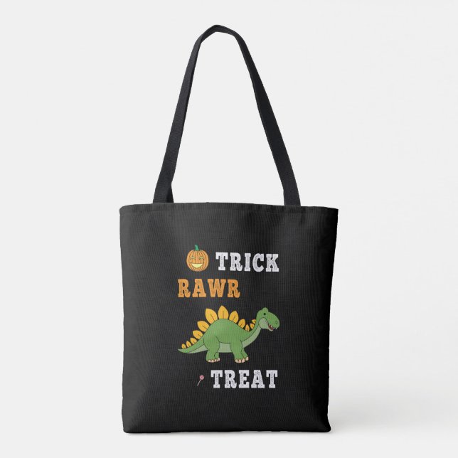 Trick Rawr Treat Cute Halloween Stegosaurus Dino Tote Bag (Back)