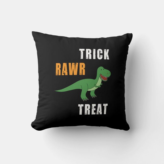 Trick Rawr Treat Cute Halloween Tyrannosaurus Rex Throw Pillow (Front)