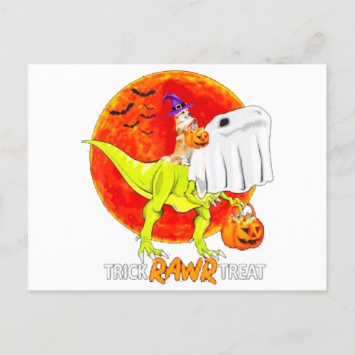 Trick Rawr Treat Halloween Corgi T Rex Dinosaur Postcard