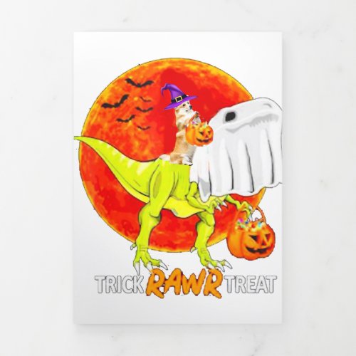 Trick Rawr Treat Halloween Corgi T Rex Dinosaur Tri_Fold Announcement