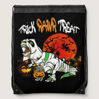 Trick Rawr Treat Halloween Dinosaur T Rex Pumpkin Drawstring Bag