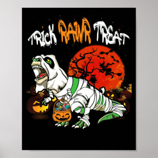 Trick Rawr Treat Halloween Dinosaur T Rex Pumpkin Poster