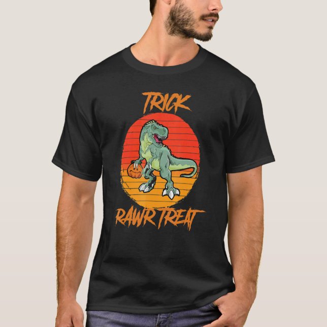 Trick Rawr Treat Halloween Rex Dinosaur T-Shirt (Front)