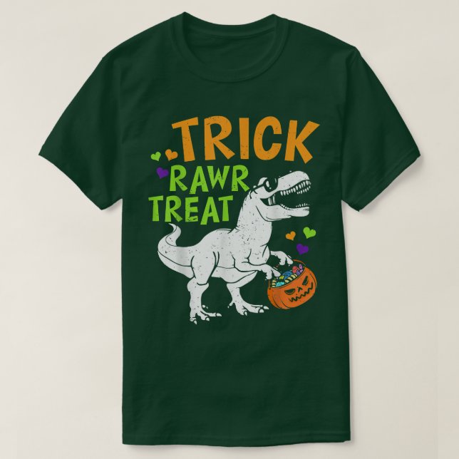 Trick Rawr Treat T Re Dinosaur Pumpkin Basket Hall T-Shirt (Design Front)