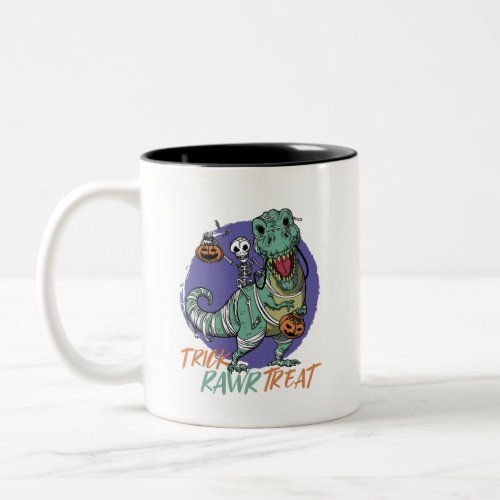 Trick Rawr Treat T Rex Dinosaur Mummy Halloween Two_Tone Coffee Mug