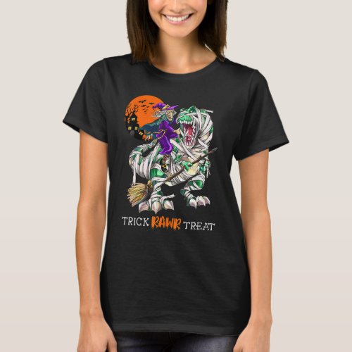 Trick Rawr Treat Witch Riding Dinosaur Rex Hallowe T_Shirt