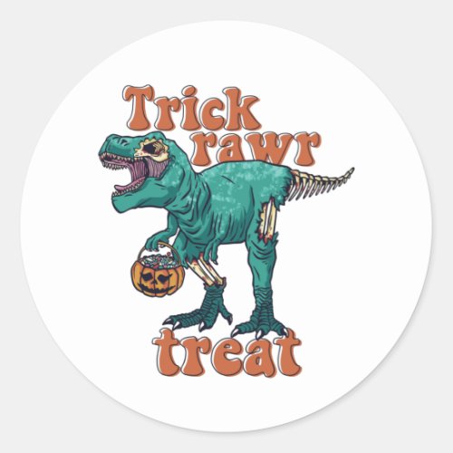 Trick Rawr Treat Zombie T Rex Halloween Dinosaur Classic Round Sticker