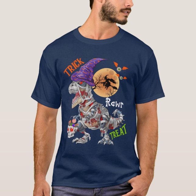 Trick Rawrreat Zombie Mummy Dinosaur Halloween fri T-Shirt (Front)