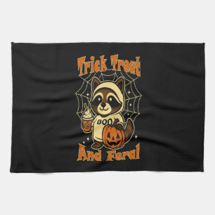 Trick Treat and Feral Cute Halloween Kitchen Towel