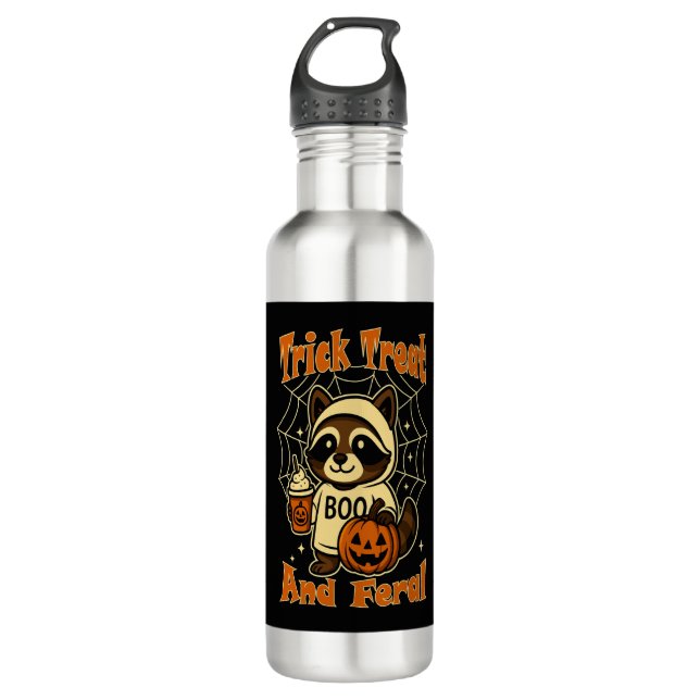 Trick Treat and Feral Cute Halloween Stainless Steel Water Bottle (Front)