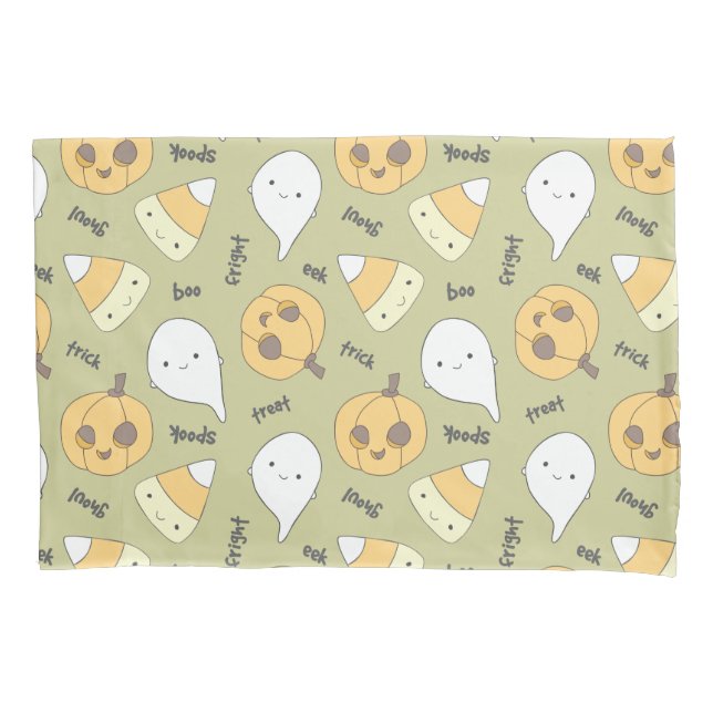 Trick Treat Boo Cute Halloween Pattern Pillow Case (Front)