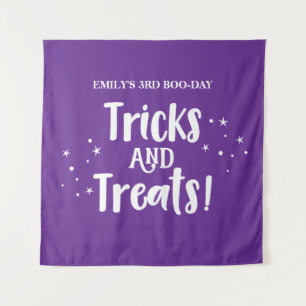 Tricks and Treats Halloween Birthday banner Tapestry