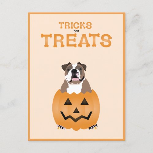 Tricks For Treats English Bulldog Orange Holiday Postcard