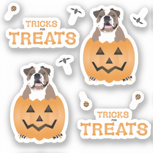 Tricks For Treats English Bulldog Orange Sticker (Front)