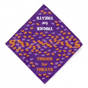 Tricks for treats purple orange Halloween dog Bandana