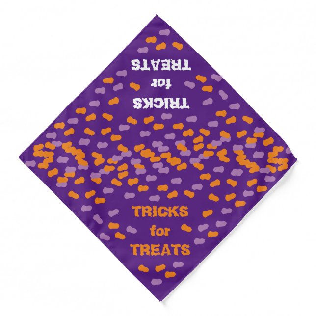Tricks for treats purple orange Halloween dog  Bandana (Front)