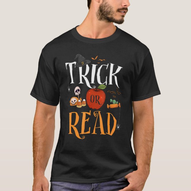 Tricks Or Read Librarian Halloween Costume Book T-Shirt (Front)