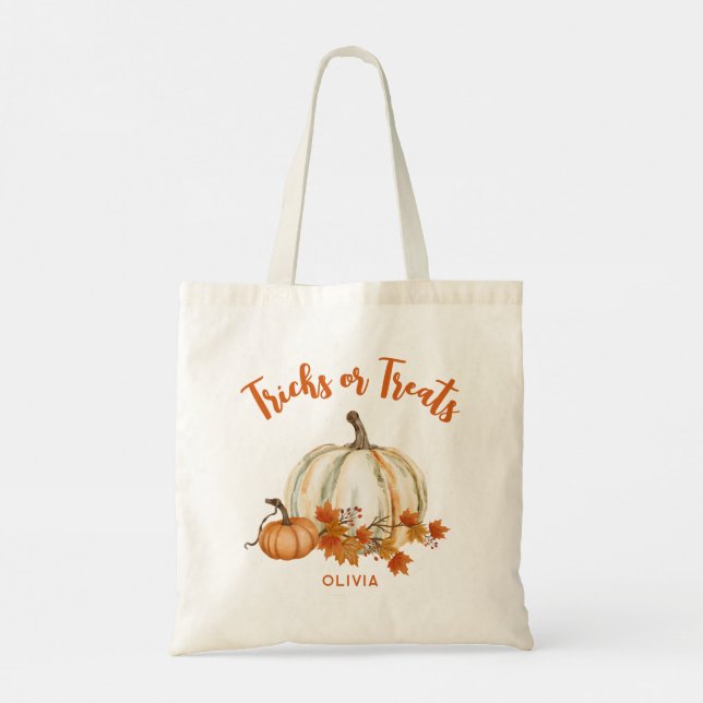 Tricks or Treats Cute Personalized Halloween Tote Bag (Back)