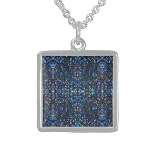 Trickster Blue Black Abstract India Ink Art Sterling Silver Necklace