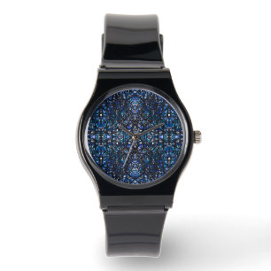Trickster Blue Black Abstract India Ink Art Watch