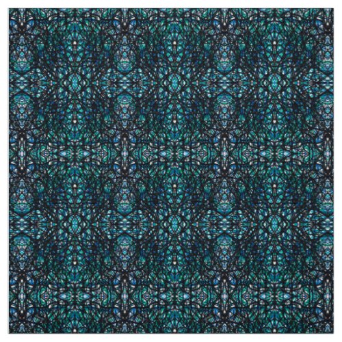 Trickster Blue Green Abstract India Ink Art Fabric