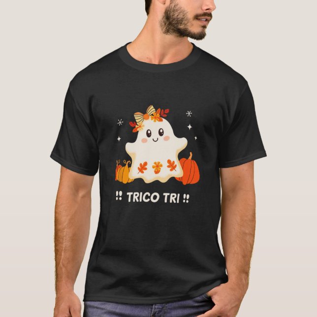 Trico Tri Cute Halloween Spooky Mexican Ghost Span T-Shirt (Front)