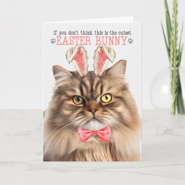Tricolo Persian Cat Cutest Easter Bunny Kitty Puns Holiday Card (Front)