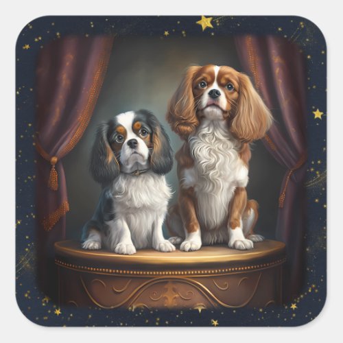 Tricolor and Blenheim Cavalier King Charles  Square Sticker