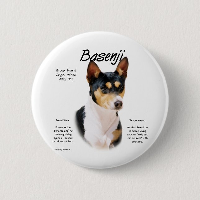 Tricolor Basenji History, All about Basenjis Button (Front)
