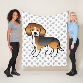 Tricolor Beagle Cartoon Dog And Paws Fleece Blanket