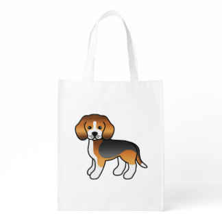 Tricolor Beagle Cute Cartoon Dog Grocery Bag