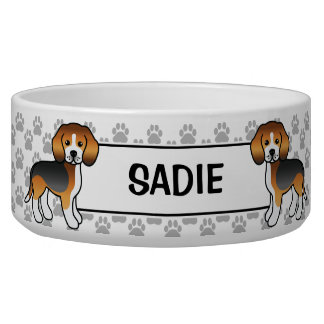 Tricolor Beagle Cute Cartoon Dog &amp; Name Bowl