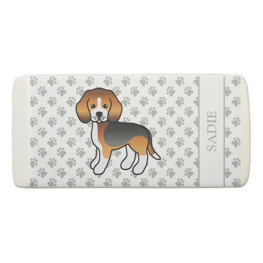 Tricolor Beagle Cute Cartoon Dog & Name Eraser (Back)