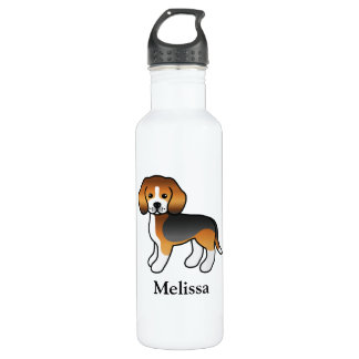 Tricolor Beagle Cute Cartoon Dog &amp; Name Stainless Steel Water Bottle