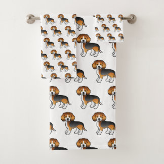 Tricolor Beagle Cute Cartoon Dog Pattern Bath Towel Set
