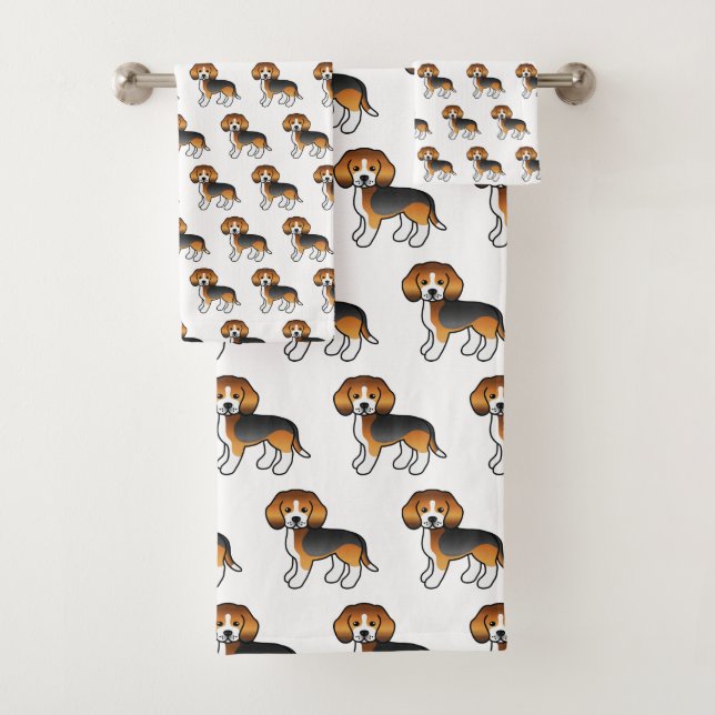 Tricolor Beagle Cute Cartoon Dog Pattern Bath Towel Set (Insitu)