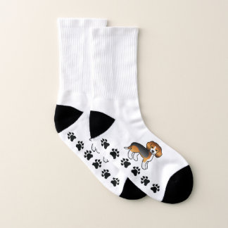 Tricolor Beagle Cute Cartoon Dog &amp; Paws Socks