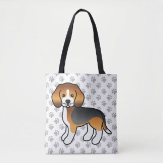 Tricolor Beagle Cute Cartoon Dog &amp; Paws Tote Bag