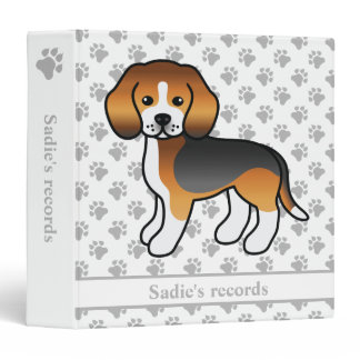 Tricolor Beagle Cute Cartoon Dog &amp; Text 3 Ring Binder