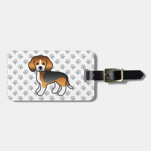 Tricolor Beagle Cute Cartoon Dog  Text Luggage Tag