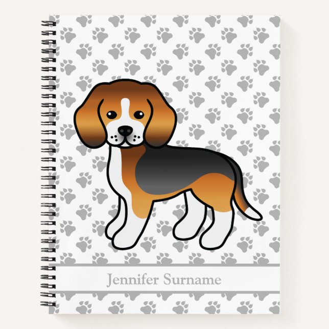 Tricolor Beagle Cute Cartoon Dog & Text Notebook (Front)