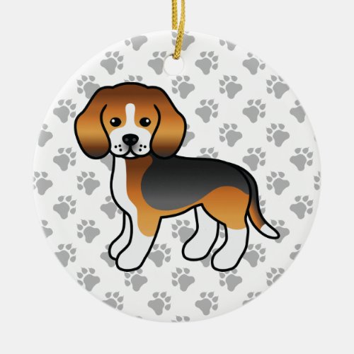 Tricolor Beagle Dog Cute Cartoon Illustration Ceramic Ornament