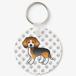 Tricolor Beagle Dog Cute Illustration &amp; Paws Keychain