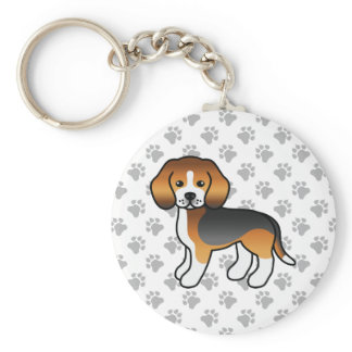 Tricolor Beagle Dog Cute Illustration &amp; Paws Keychain