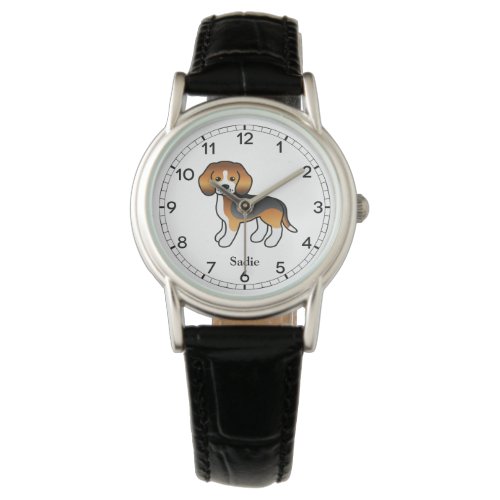 Tricolor Beagle Dog Illustration  Custom Name Watch
