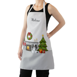 Tricolor Cavalier Dog In A Christmas Room &amp; Name Apron