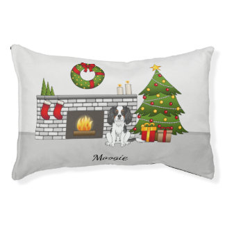 Tricolor Cavalier Dog In A Christmas Room &amp; Name Pet Bed