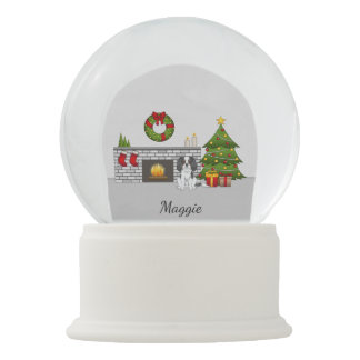 Tricolor Cavalier Dog In A Christmas Room &amp; Name Snow Globe